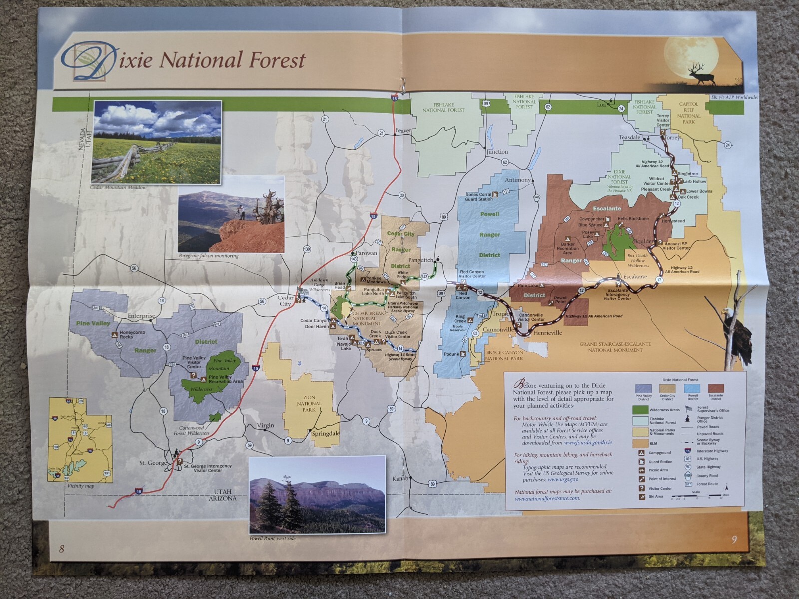 Dixie National Forest, Utah Visitor Guide, USDA 2015 EXCELLENT CONDITION