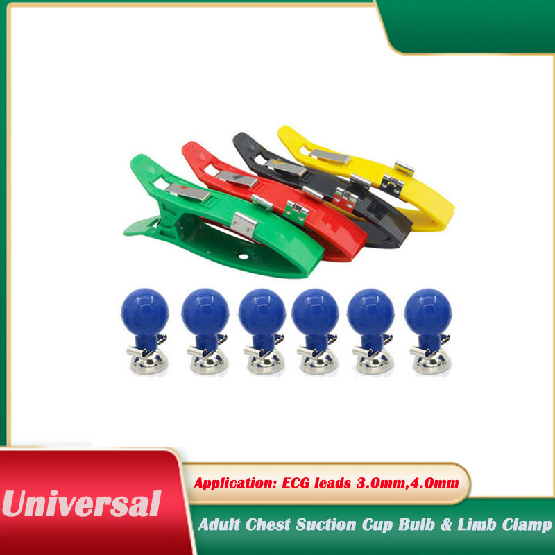 Universal Adult Reusable ECG EKG Suction Bulb Electrodes and Limb Clamps Ag/AgCI