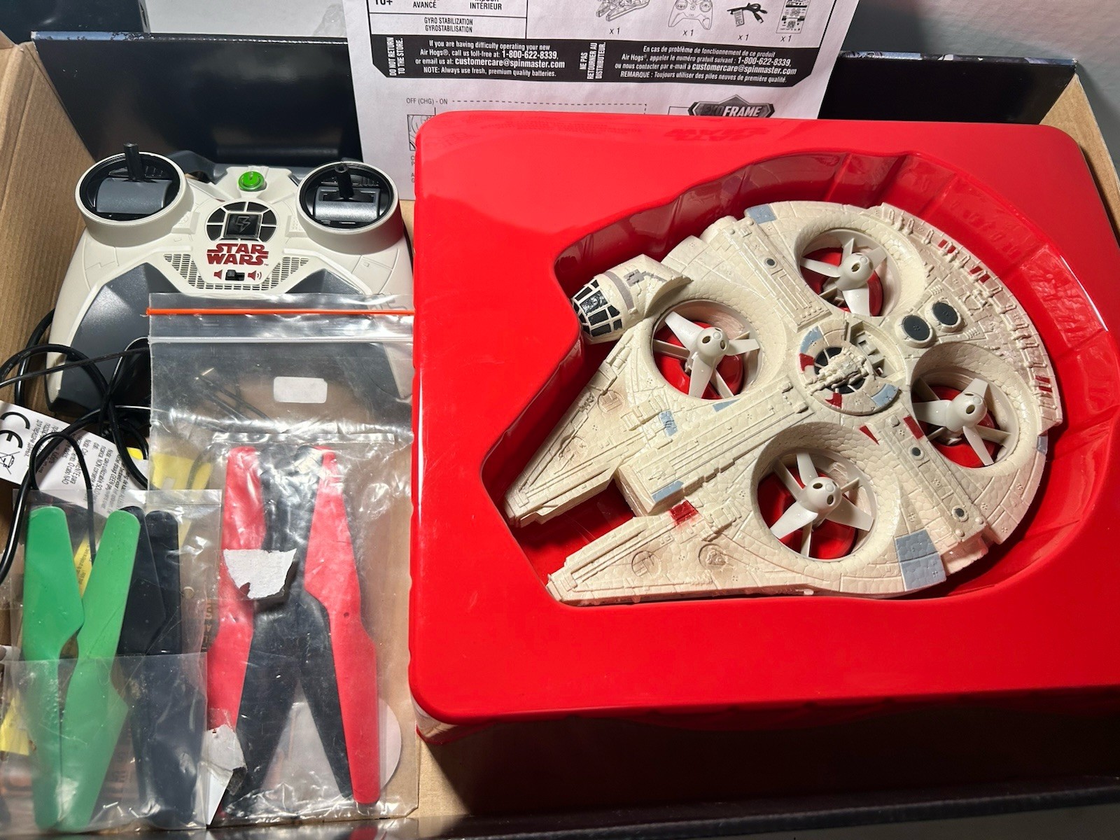 Star Wars Air Hogs  RC Millennium Falcon Drone PARTS or REPAIR Remote Bad READ