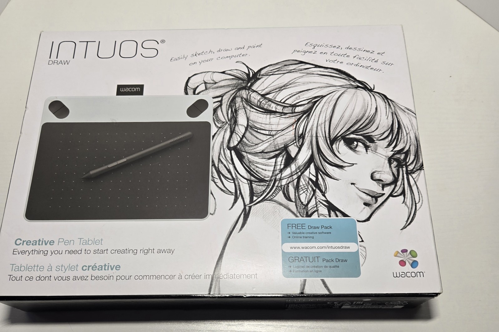 Wacom Intuos Draw CTL-490/W0-AX Creative Pen Tablet – With Box, USB Cord & Drive