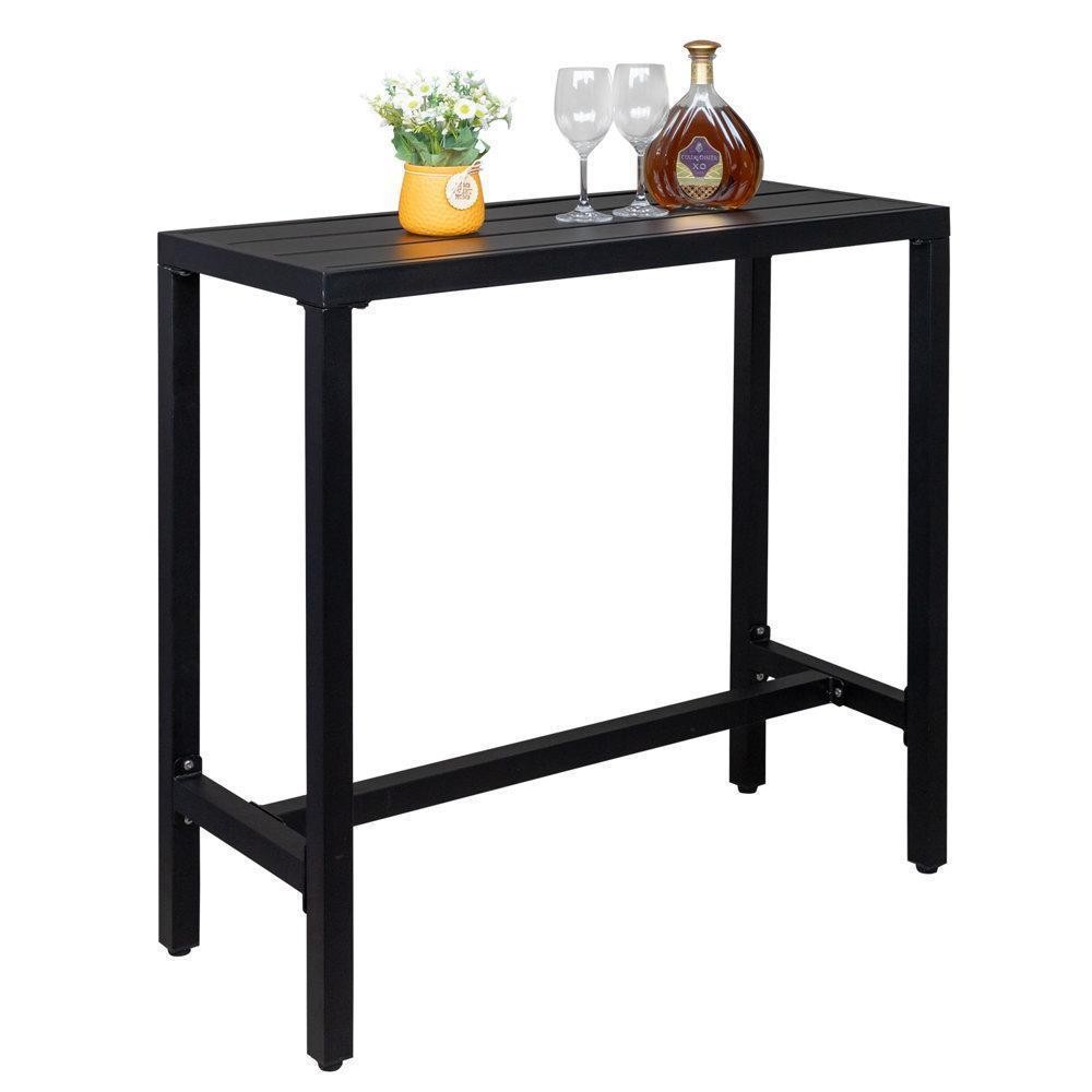 Side End Table Patio Coffee Bistro Table Acacia Wood Deck Black
