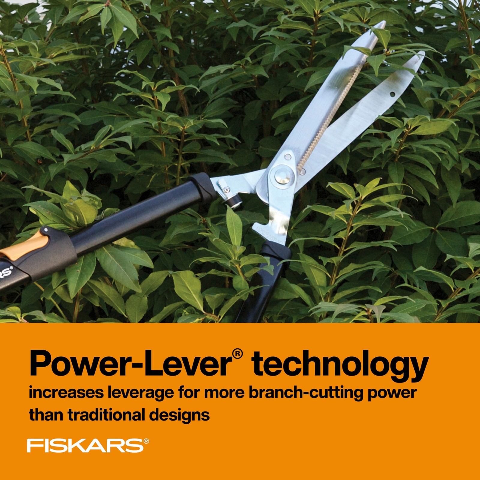 Fiskars Power-Lever Extendable Hedge Shears, Self-Sharpening Serrated Steel B...