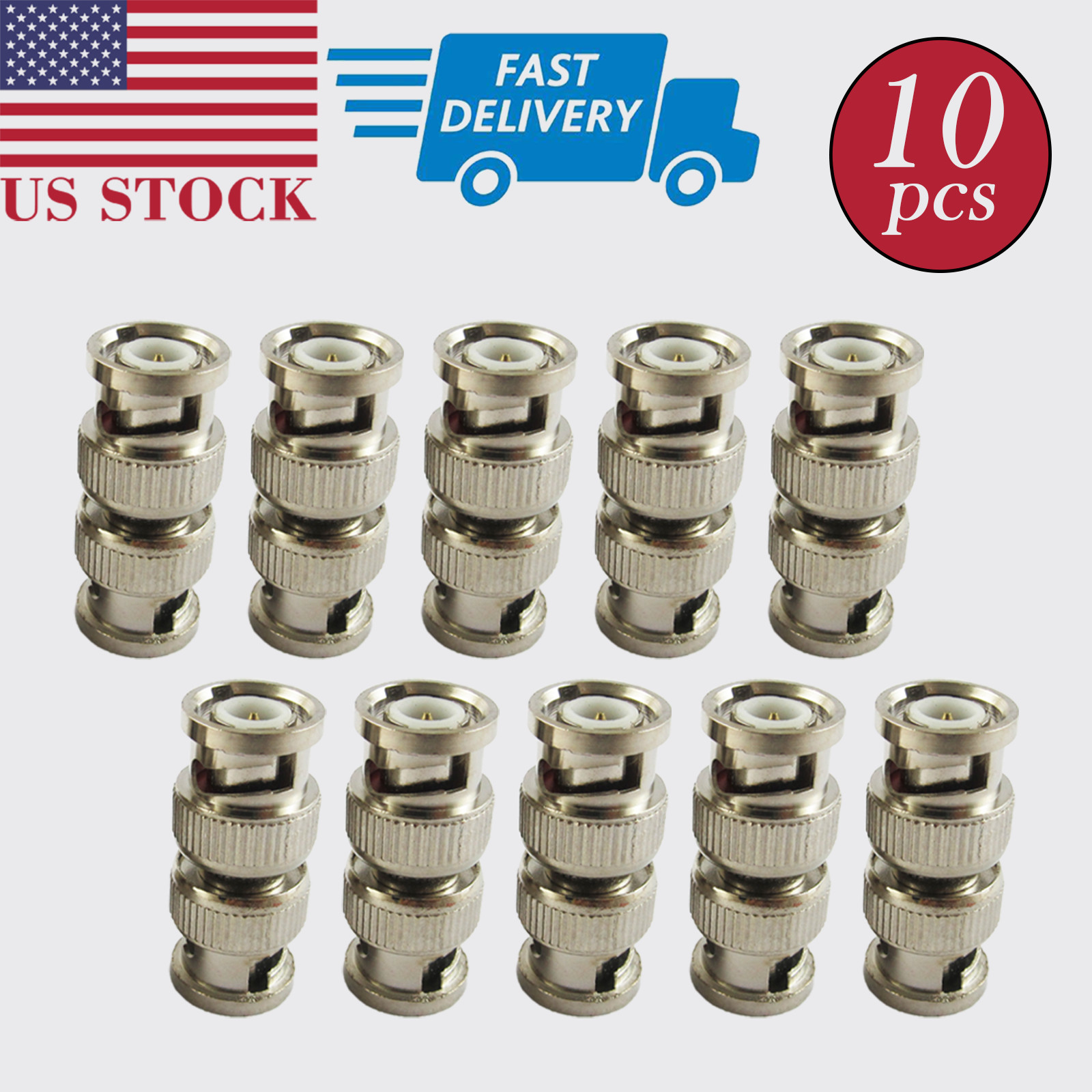 10pcs BNC Male To BNC Male Straight Coaxial RF Connector Adapter Nickel Plated