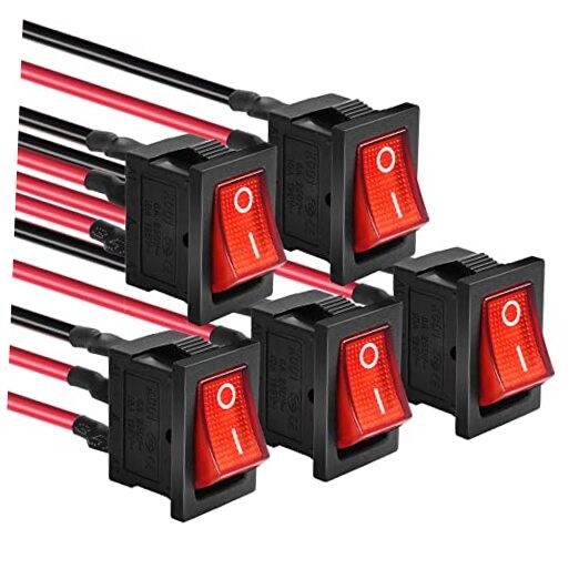 KCD1 SPST Pre-Wired On/Off 3-Pin 2-Position DC 12V-24V 20A - Pre-Wired Red