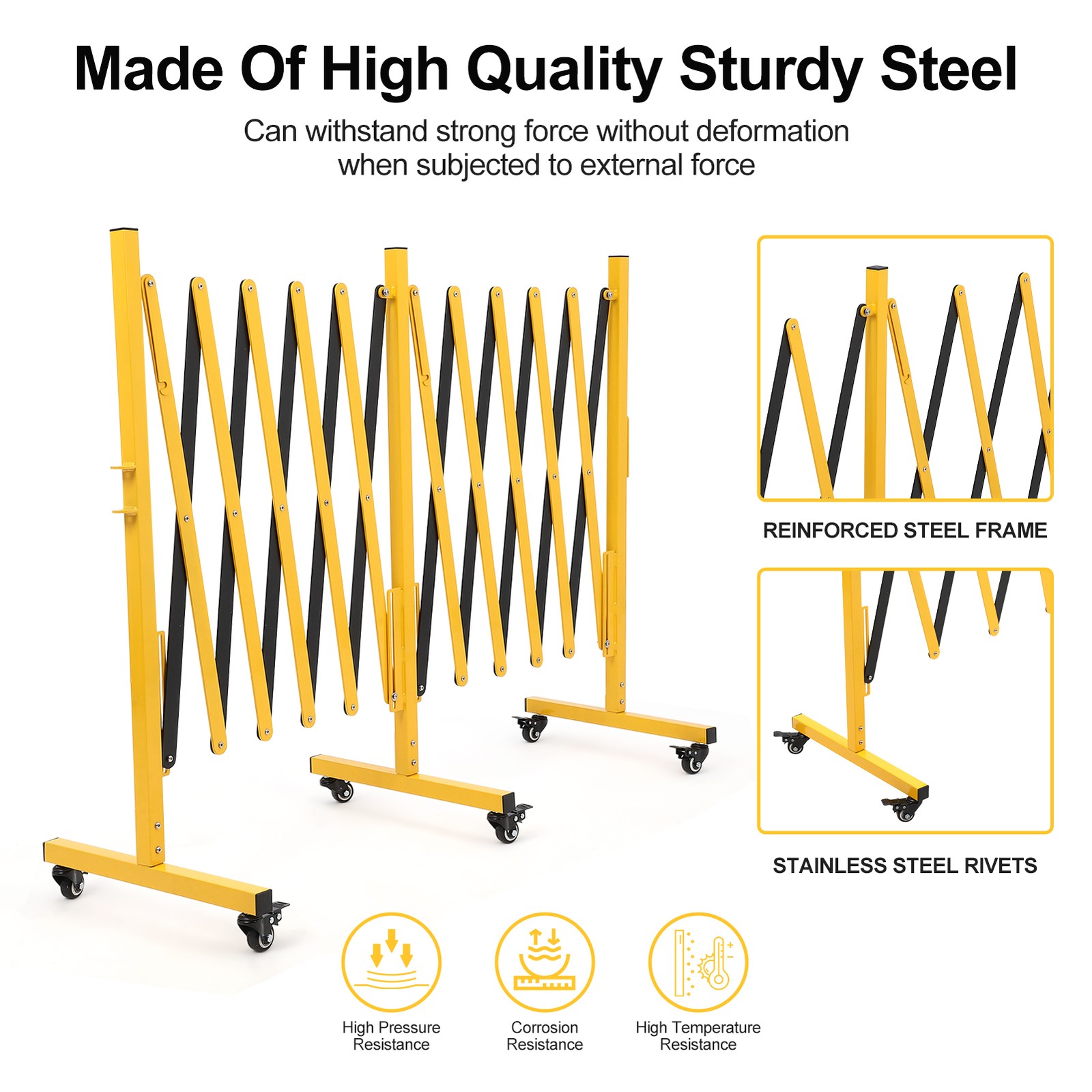 16ft Retractable Metal Barricade Gate, Mobile Temporary Safety & Traffic Control
