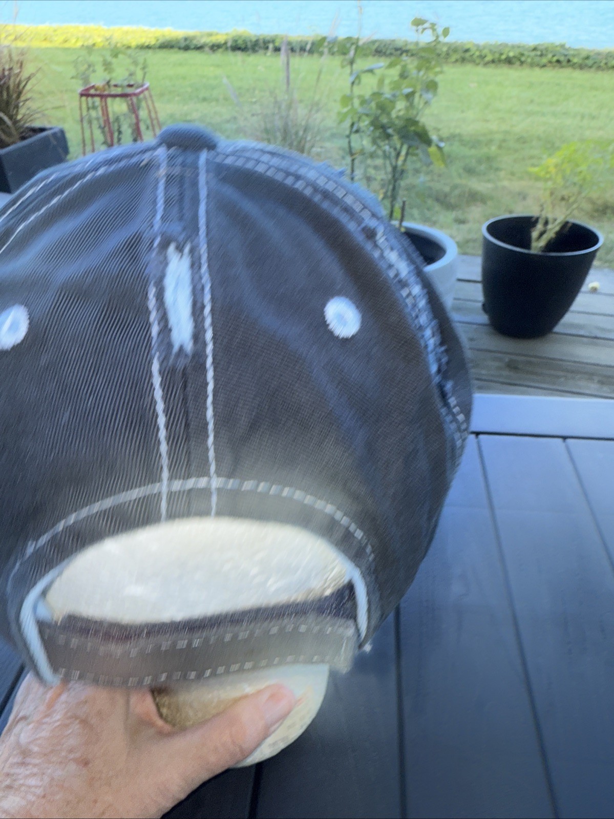 Clear H2O Tackle Aqua Patch Logo on Navy Distressed Hat Cap Top Stitch Hook Loop