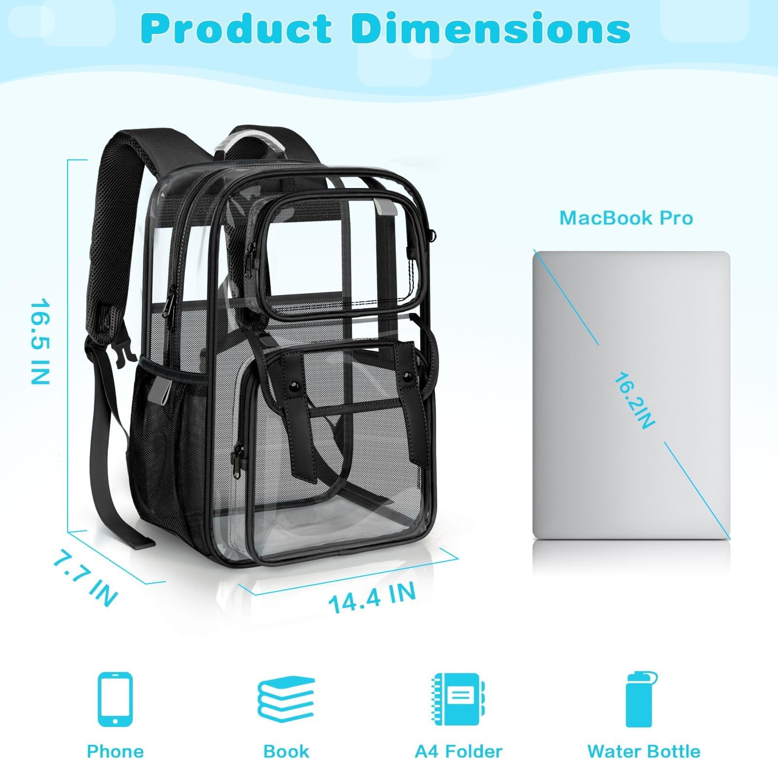 Clear Backpack Heavy Duty Transparent Bookbag, PVC See Through Backpack with ...