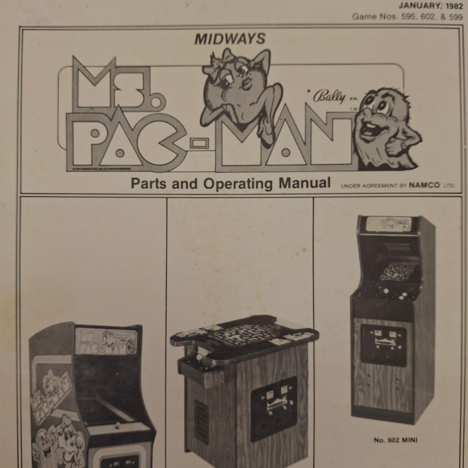 Ms. Pac-Man Pacman 1982 Arcade Operating Manual Midway Game Machine Schematics