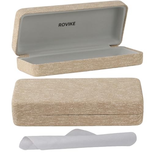 ROVIKE Eyeglass Case 1 Pack (Beige) with Cleaning Cloth – Fits Small & Medium