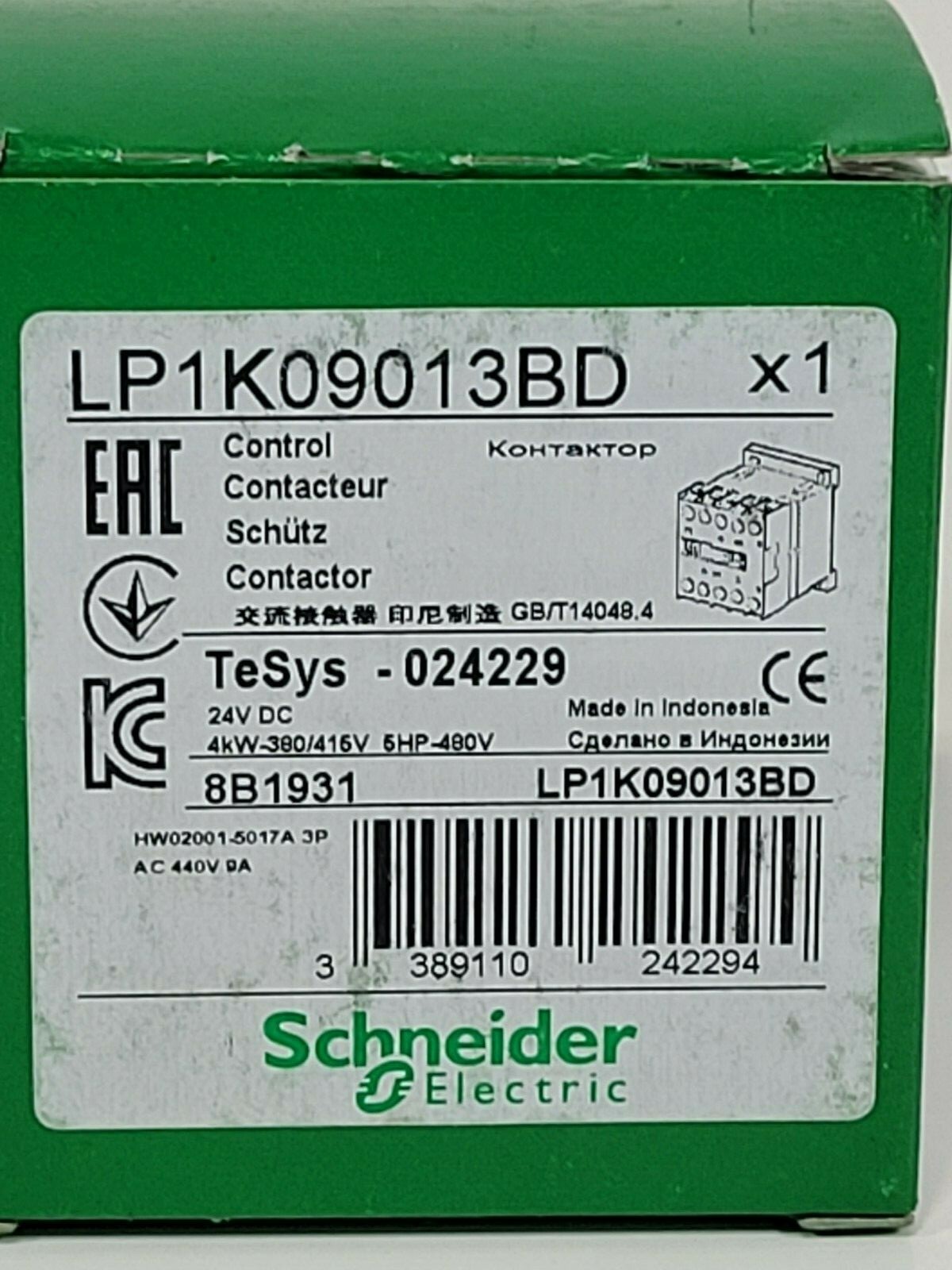 SCHNEIDER ELECTRIC LP1K09013BD3 CONTACTOR