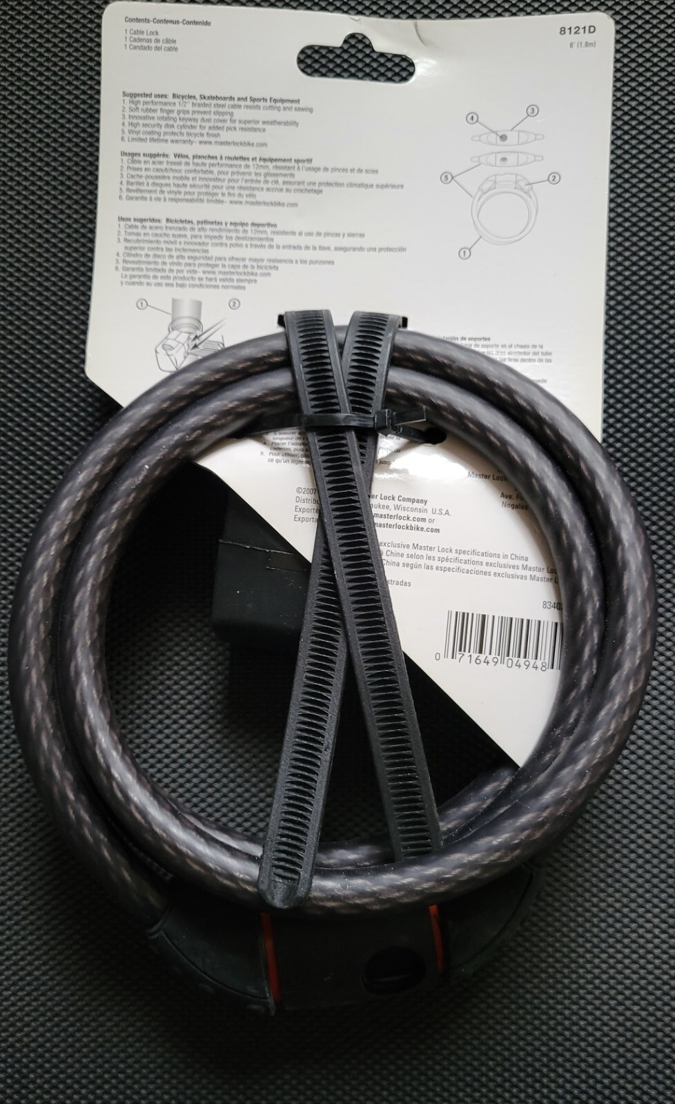 MASTER LOCK # 8121D BIKE SECURITY WITH 6' INTEGRATED KEYED CABLE LOCK. NEW