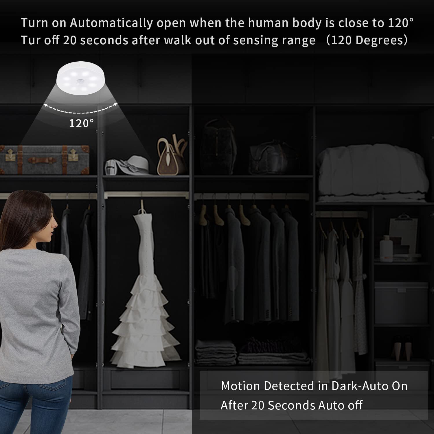 3× Motion Sensor LED Night Light Battery Rechargeable Indoor Closet Cabinet Wall