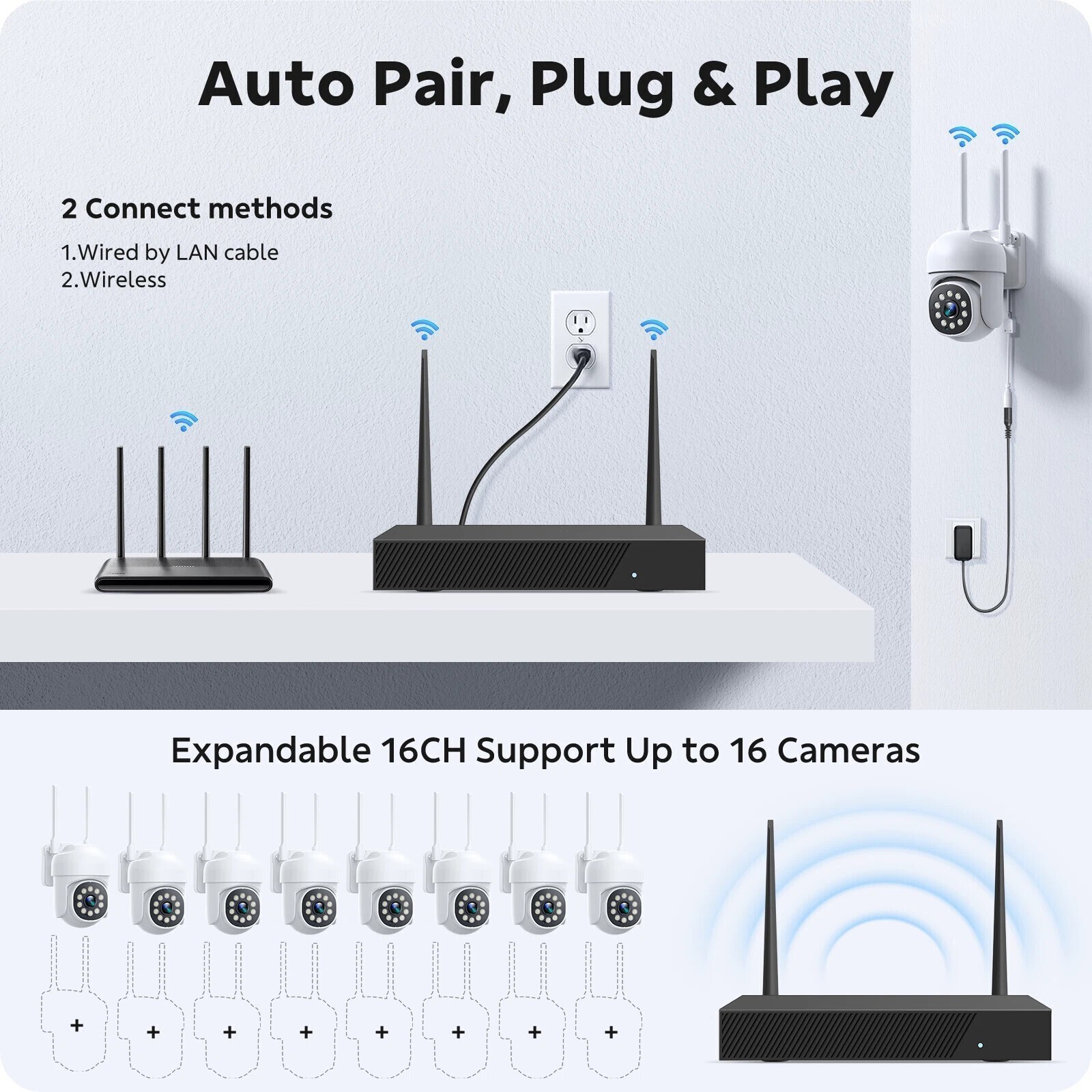 🔥8Pcs PTZ Cameras &16CH 4K NVR Wireless System Security Camera 24/7 Record US