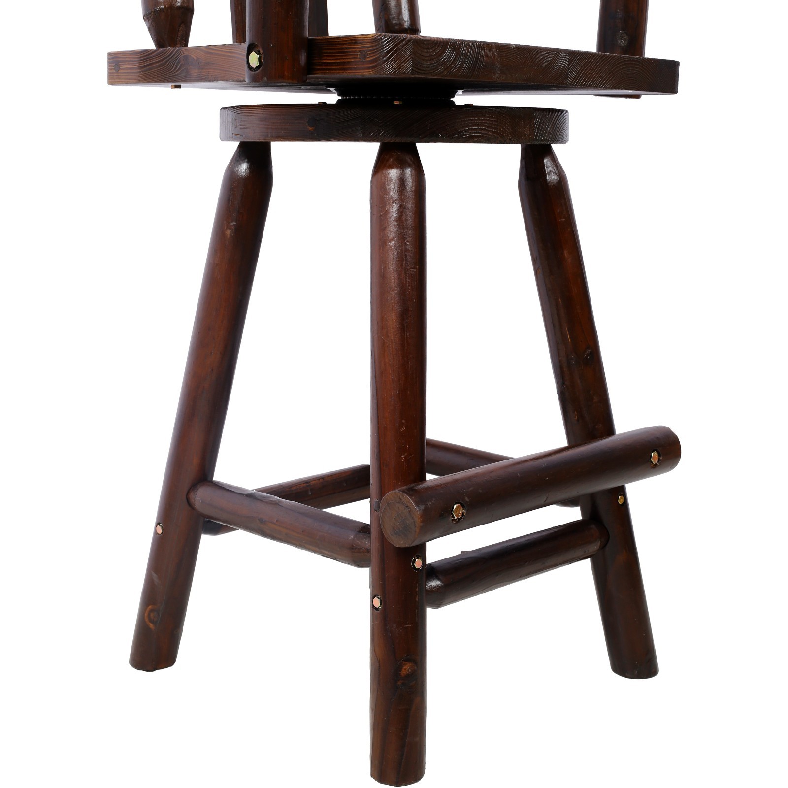 Rustic Fir Wood Bar Stool with Footrest & Wide Armrest, Brown
