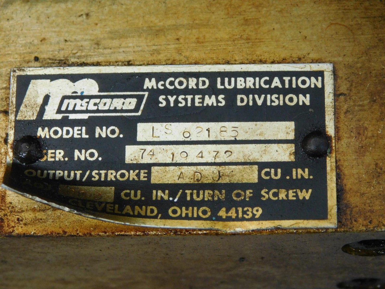 MCCORD LUBRICATION LS62185 MODULAR D SYSTEM W/LP AUTOMATIC LUBRICATION SYSTEM T1