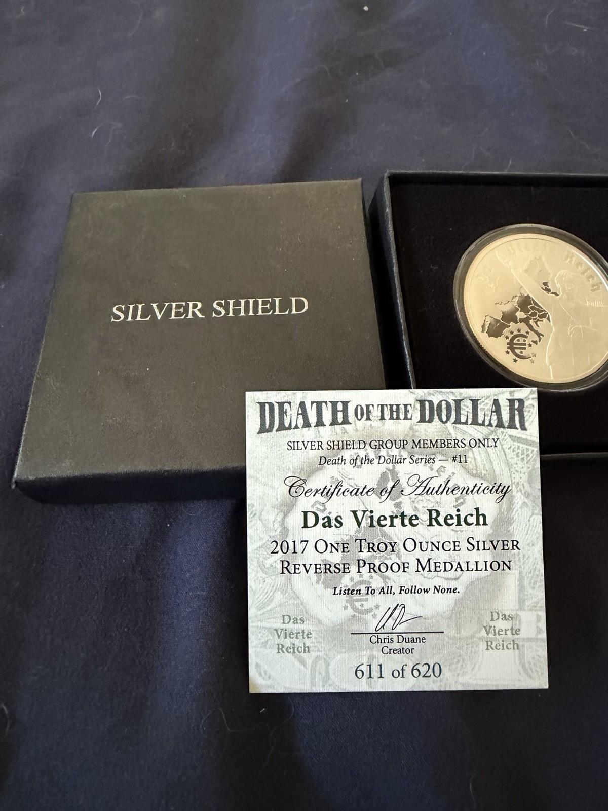 Silver Shield Reverse Proof 2017 Das Vierte Reich 1oz COA 611