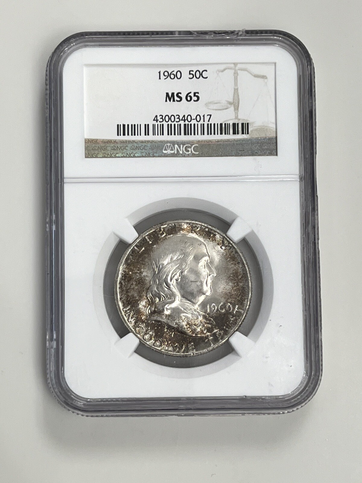 1960 50c Franklin Half Dollar NGC Certified MS 65 Toned US 90% Silver