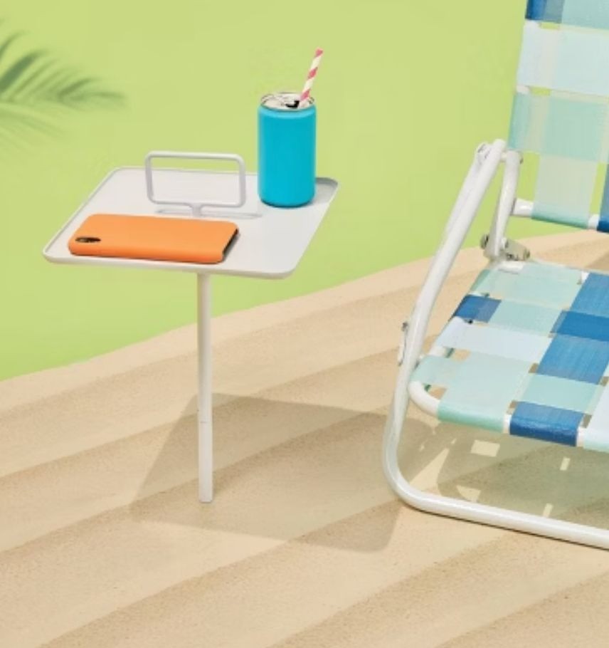 Sun Squad Outdoor Stake Table For Sand Or Sod Compact Portable Easy Storage Whit