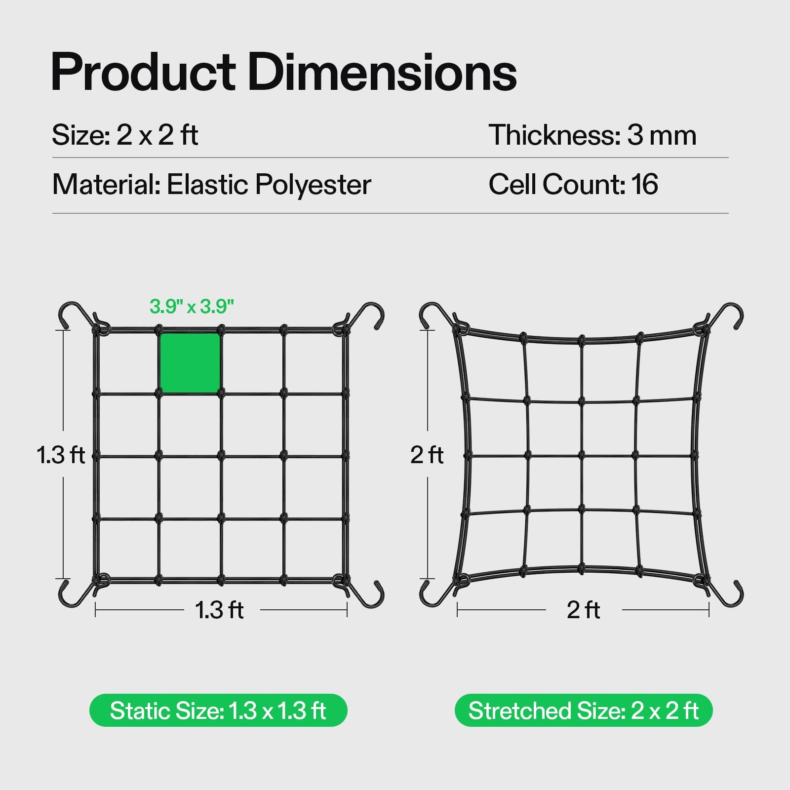 VIVOSUN 2 x 2Ft. Elastic Trellis Netting 2x2ft stretched size-3mm d, Black