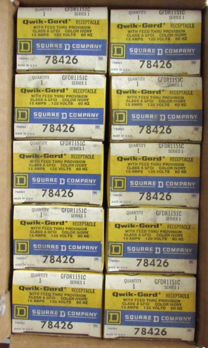 Lot of 10 Square D GFCI Receptacle Outlets 120v 15A Full Case 78426 Ivory