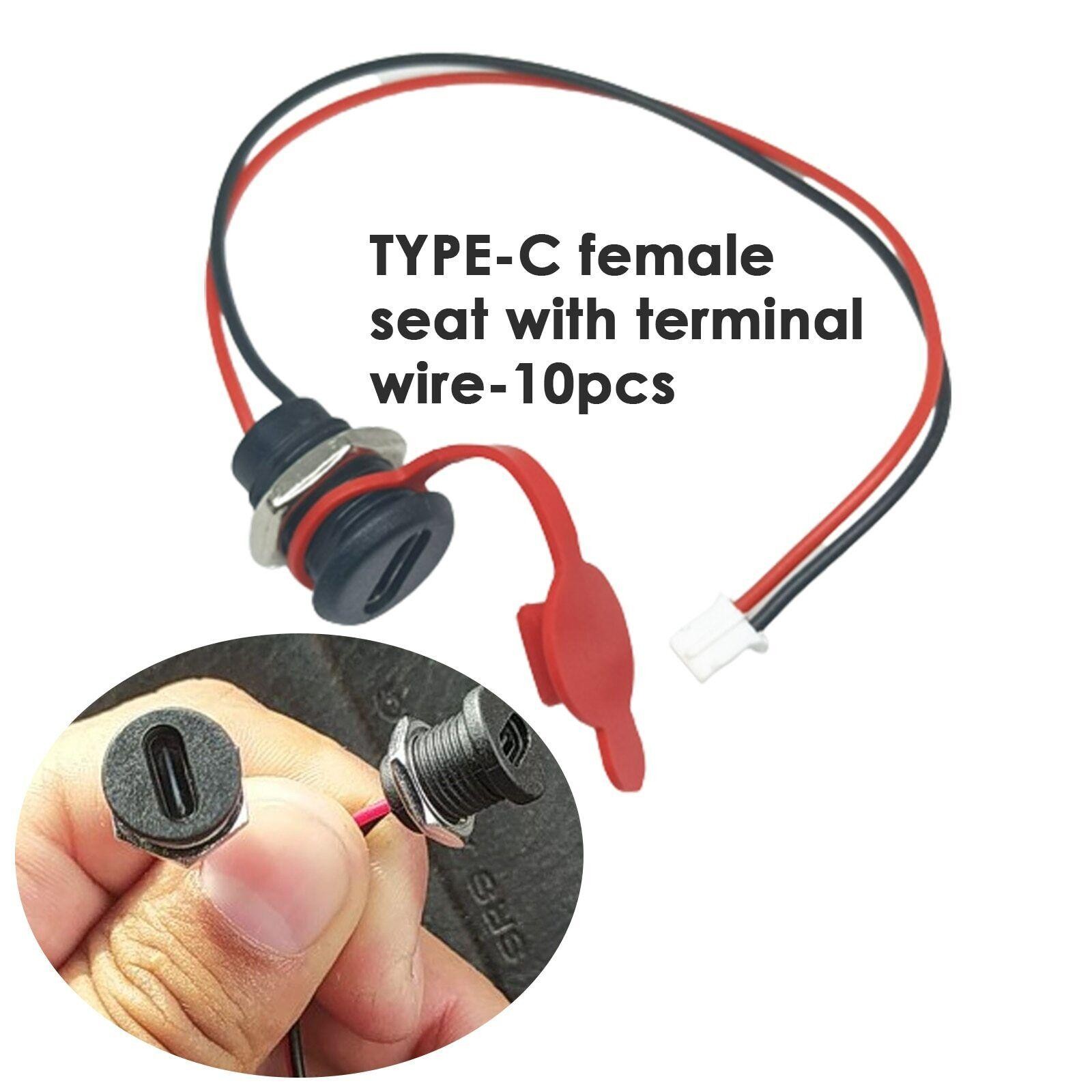 10Pcs USB Type C Connector 2 Pin Waterproof Charging Jack Port With Nut Lock E