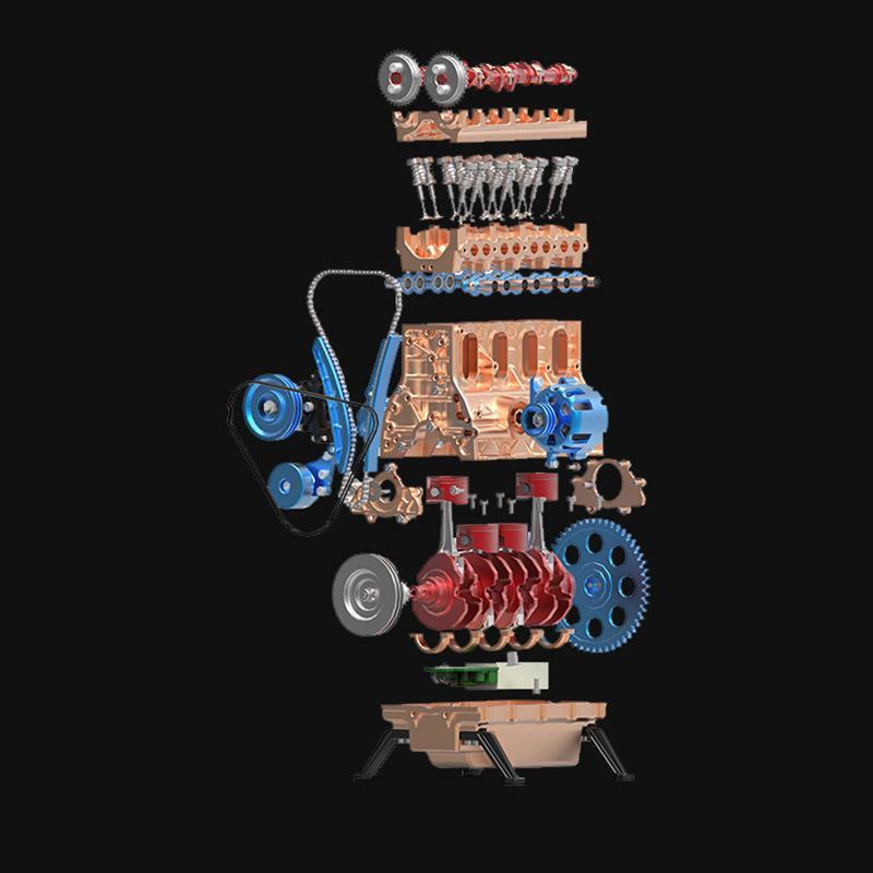 TECHING Metal 4 Cylinder Engine Car Mini Assembled Inline Engine Toy Decoration