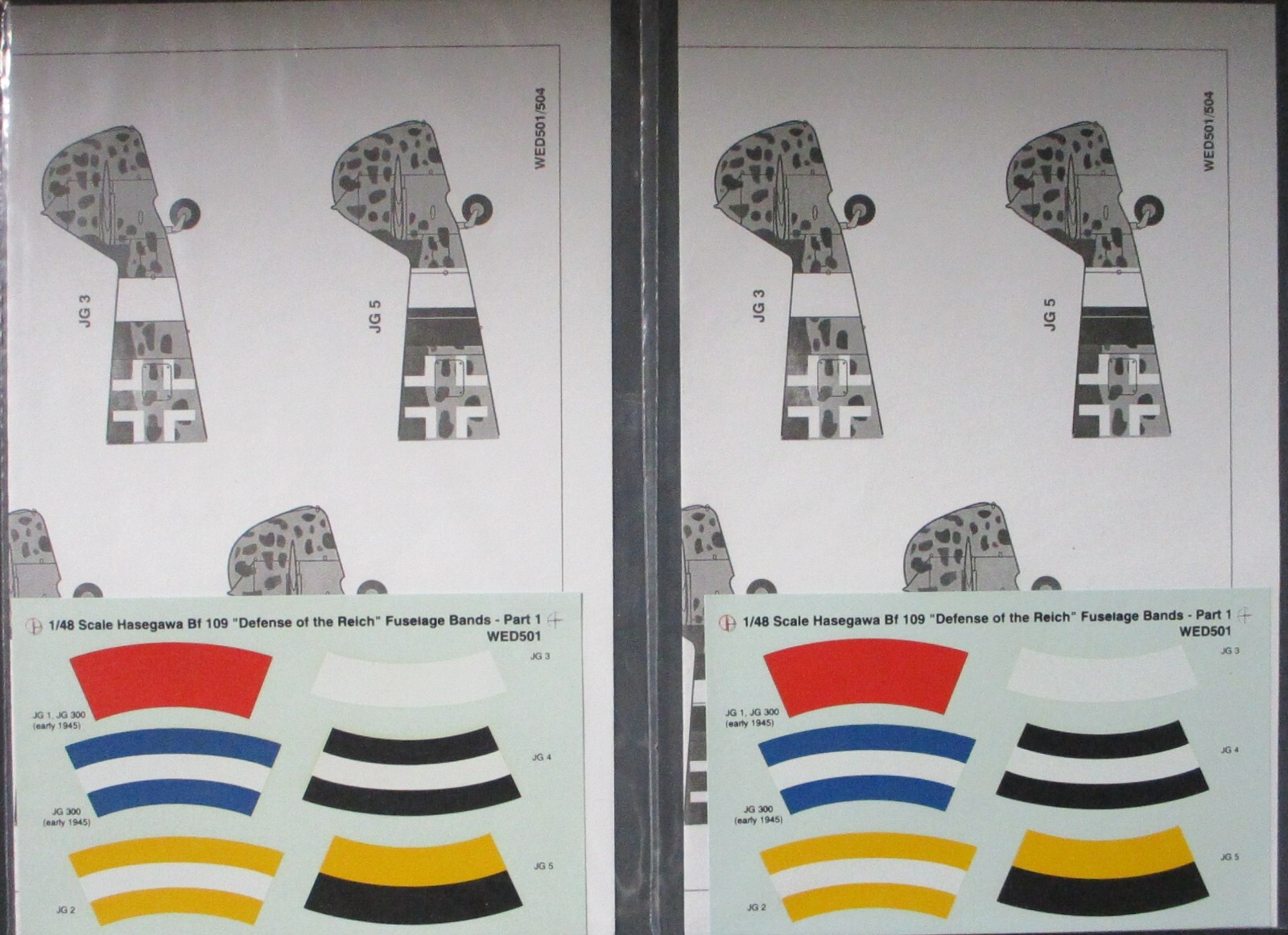 2 1/48th Scale Defense of the Reich Fuselage Bands Part 1 Decal Sheet No. WED501