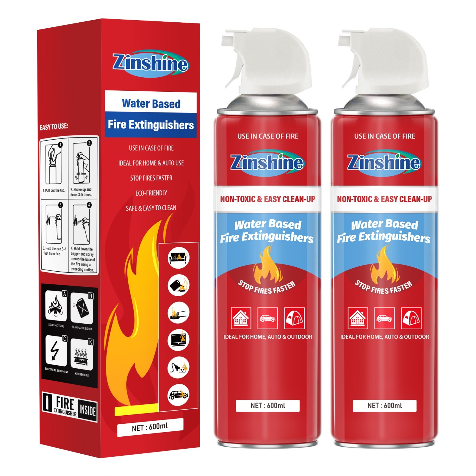 2 Pack Portable Fire Extinguisher Spray Mini for Home Kitchen Car Safety
