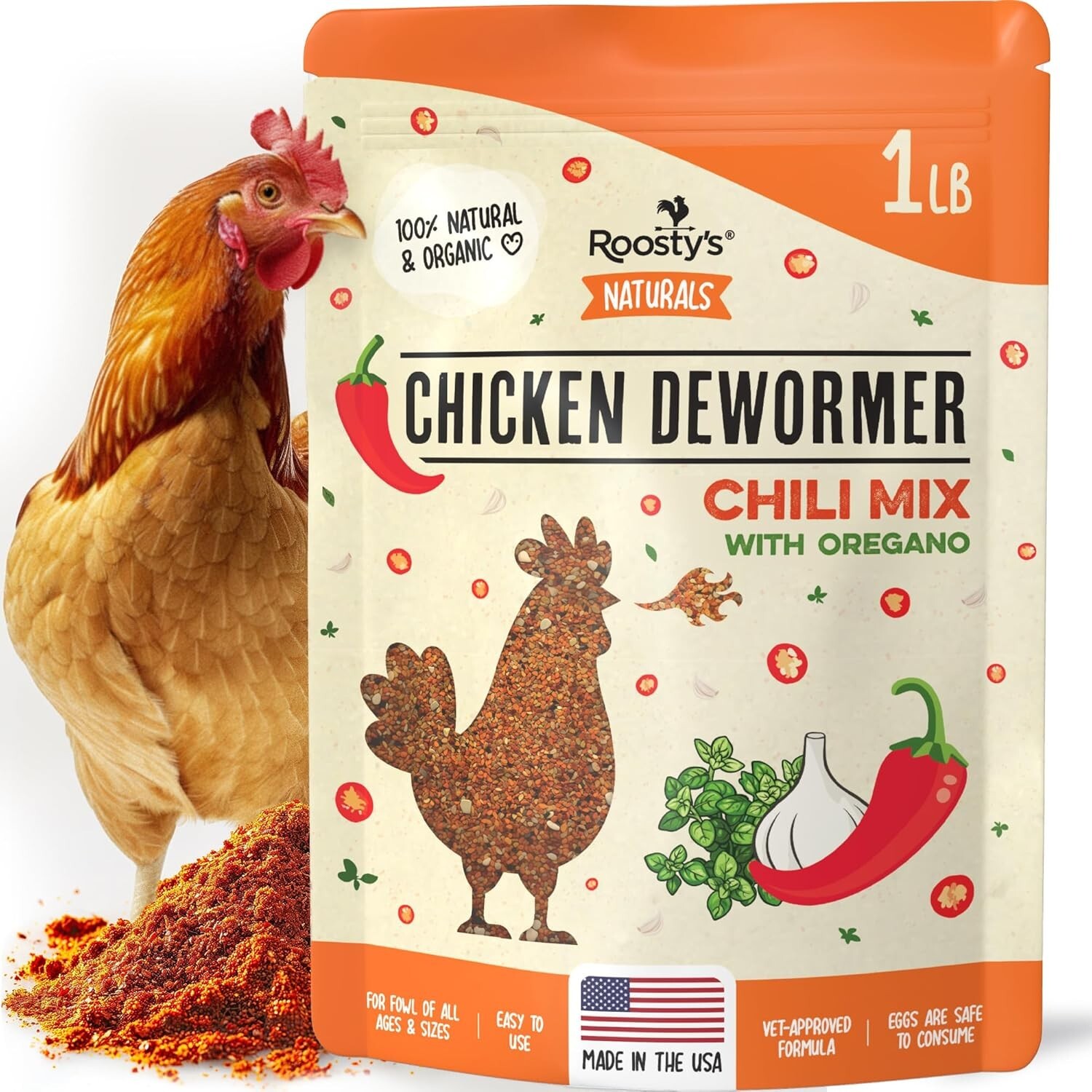1LB Roosty's Chicken De-Wormer Powder Chili mix Chicken Wormer,Poultry De-Wormer