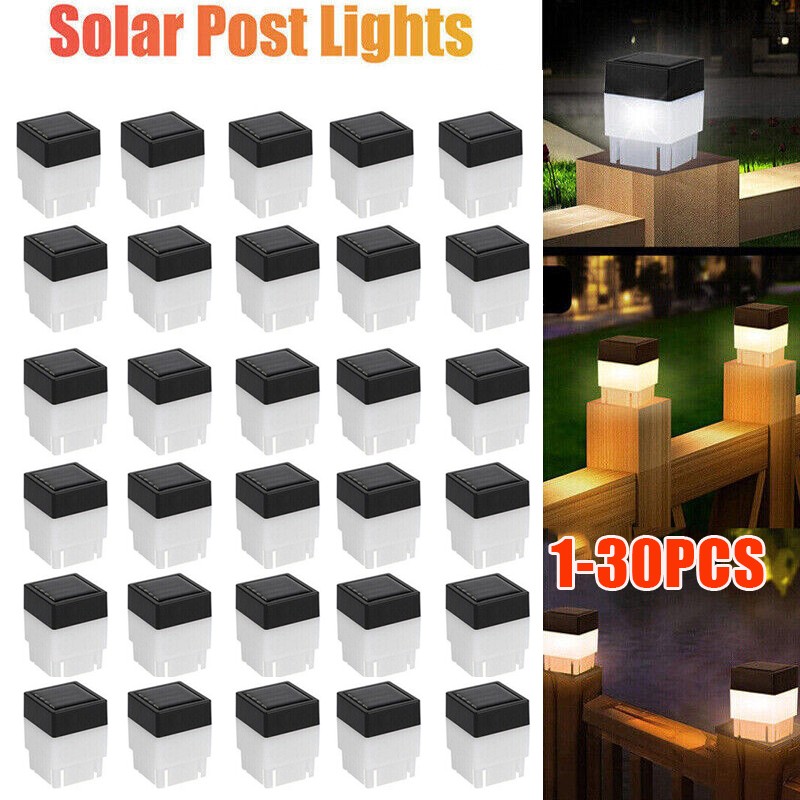 1-30PK Solar Post Light 2x2" Waterproof LED Outdoor Garden Street Fence Cap Lamp