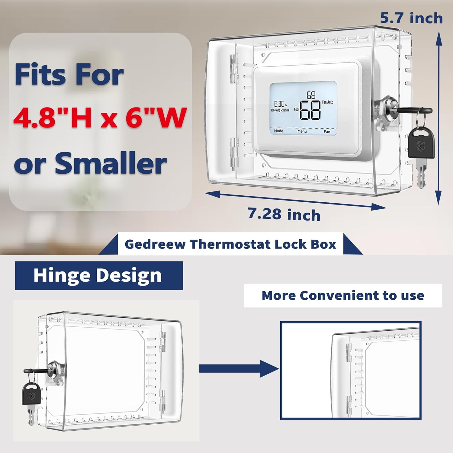 Large Thermostat Lock Box Cover with Key, Clear Lock...