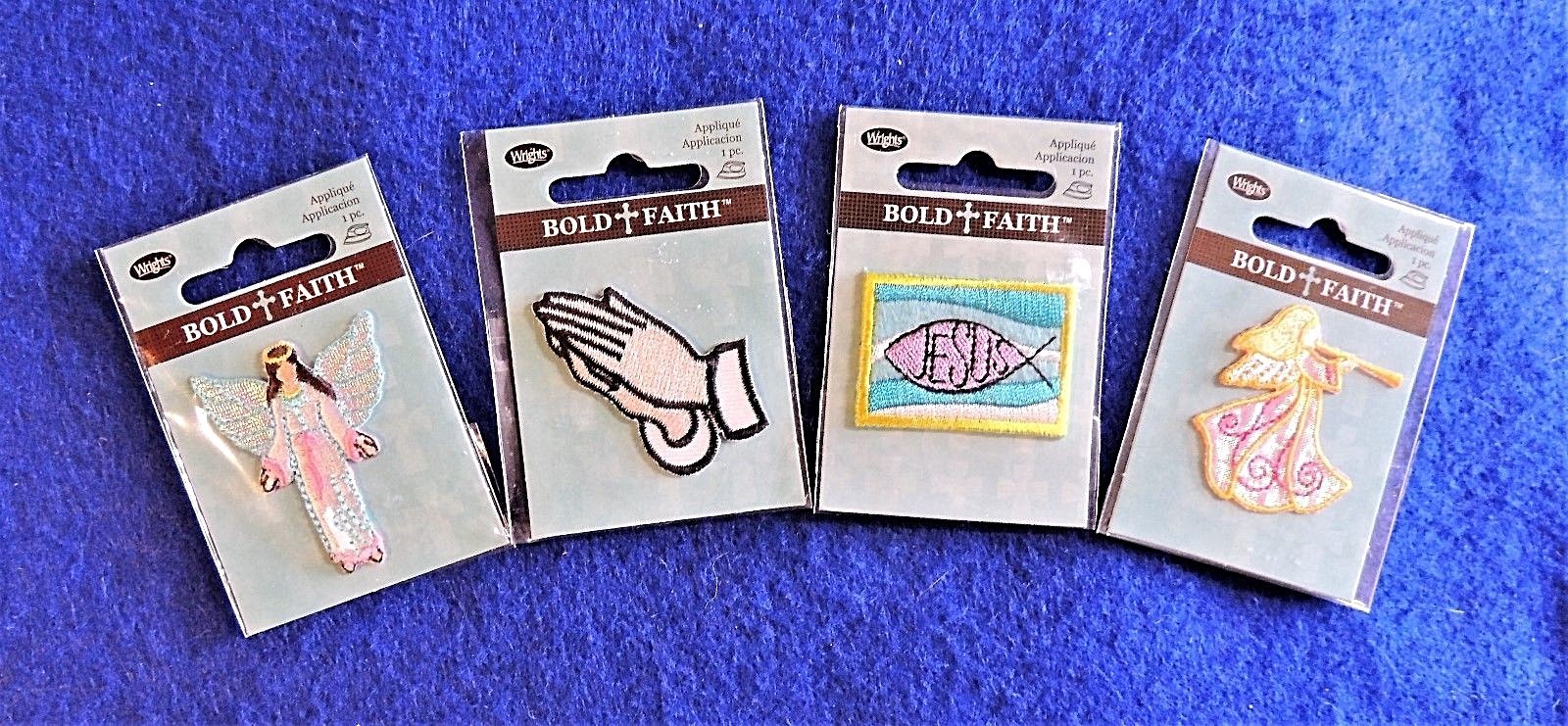 1 Bold Faith Applique Patch Christian Jesus Fish Praying Hands Angels Wrights
