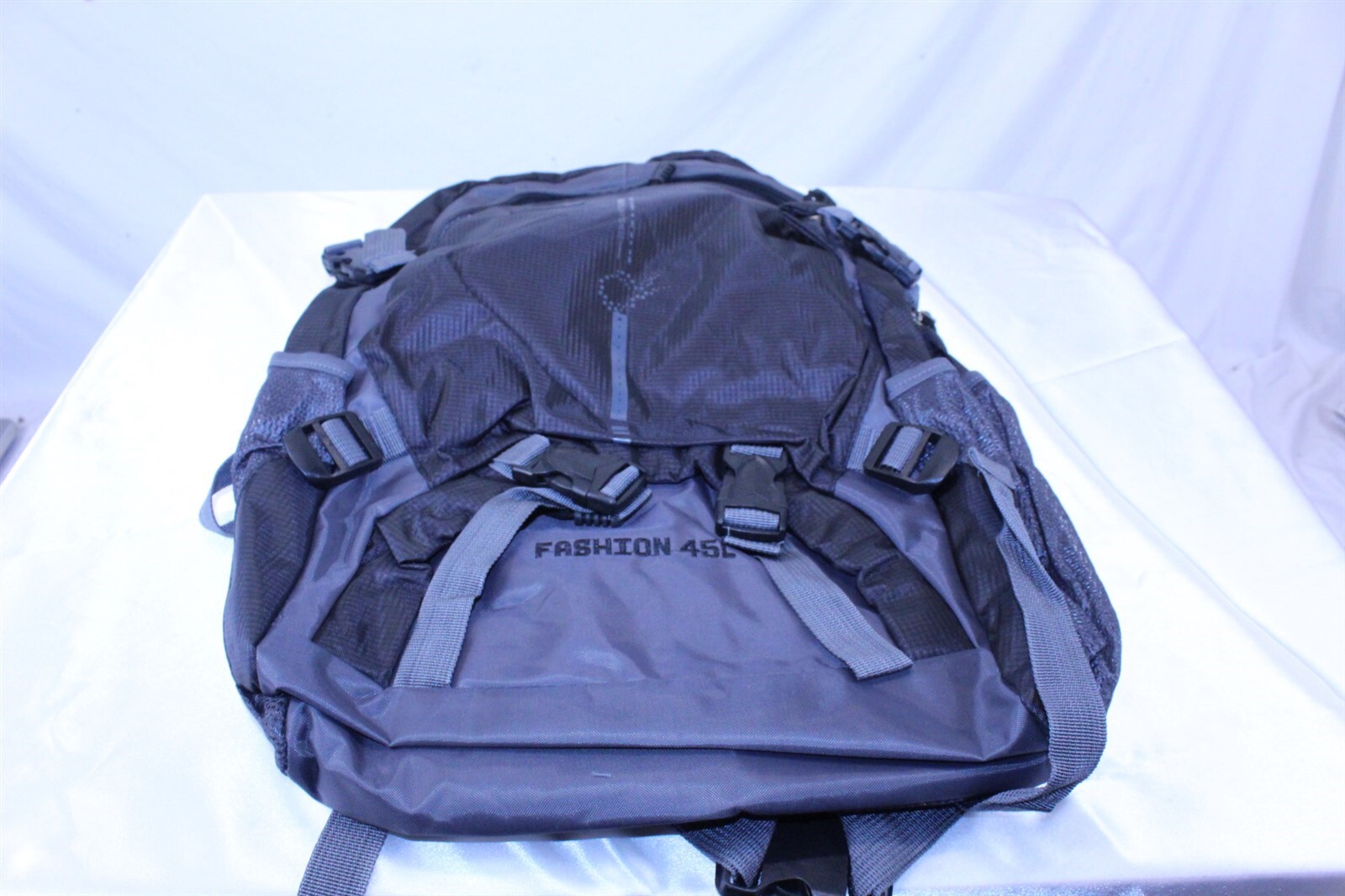 Backpack Multiple Pockets Adjustable Padded Straps Zip Close Grey & Black