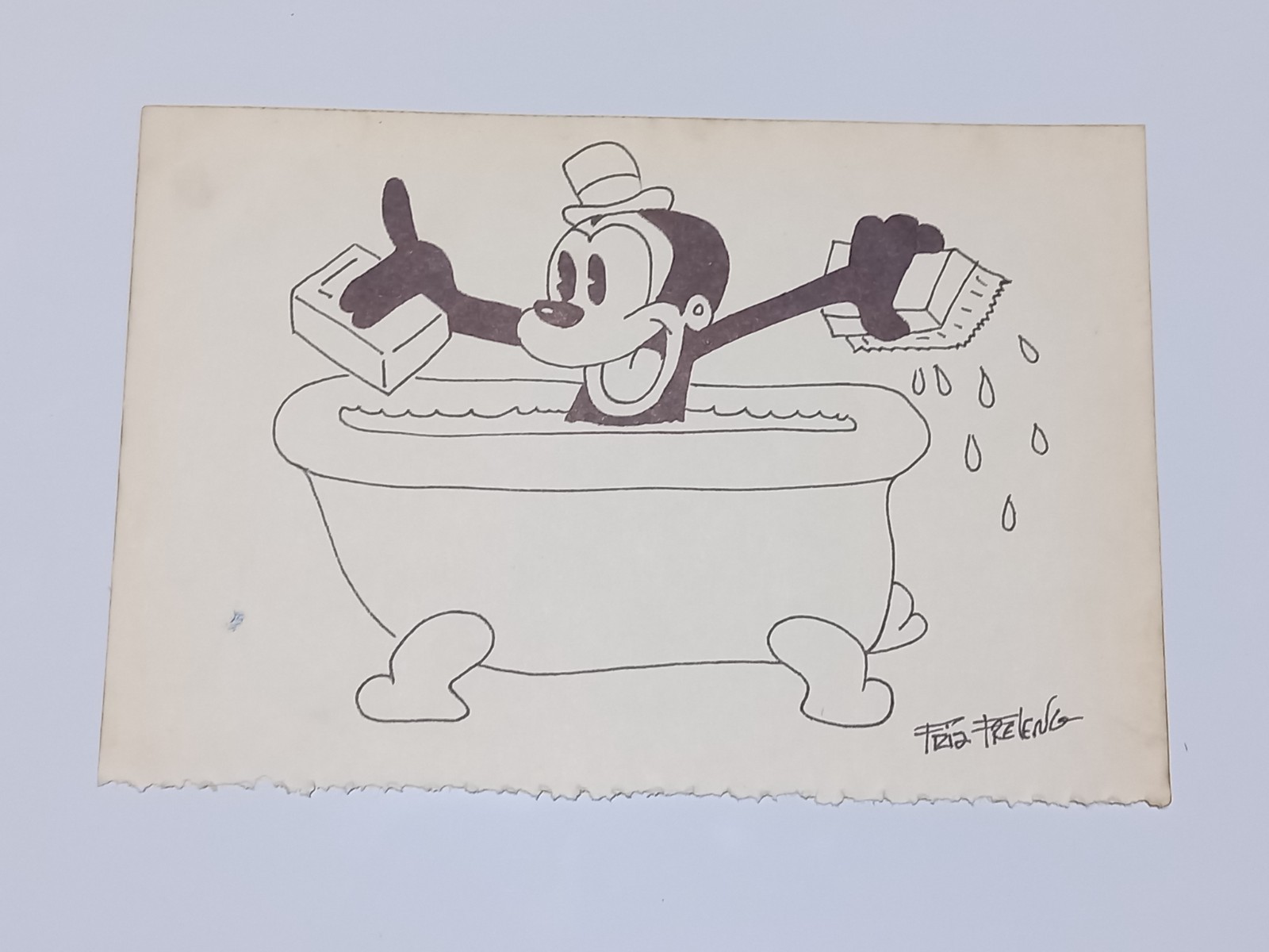 Friz Freling Drawing on paper (Handmade) signed and stamped mixed media.