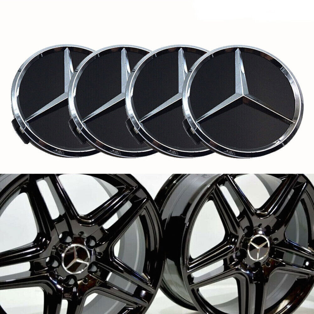 4x For Mercedes Benz Center Caps Matte Black 2.95Inch/75mm Fits Most Models