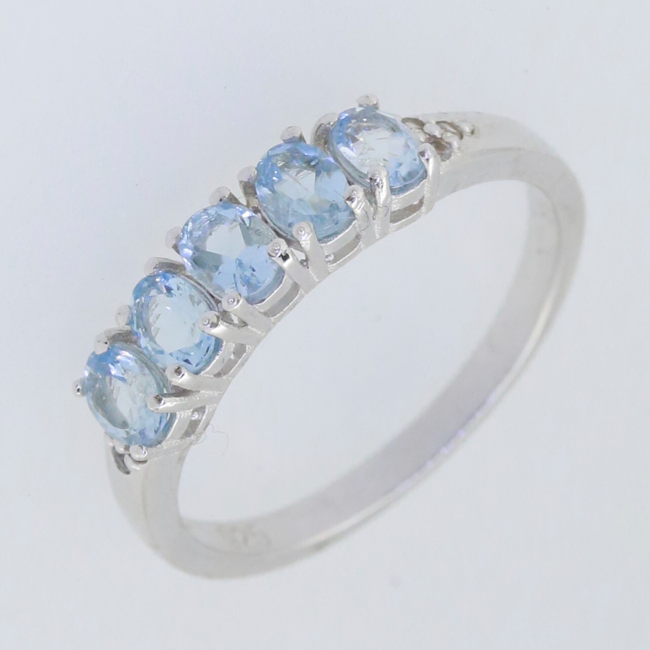 Natural Aquamarine Sterling Silver Ring Band Multi Stone