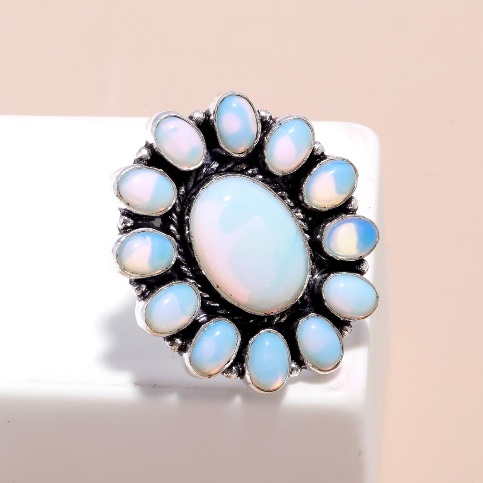 Opalite Gemstone Handmade 925 Sterling Silver Ring Jewelry For Wedding Gift