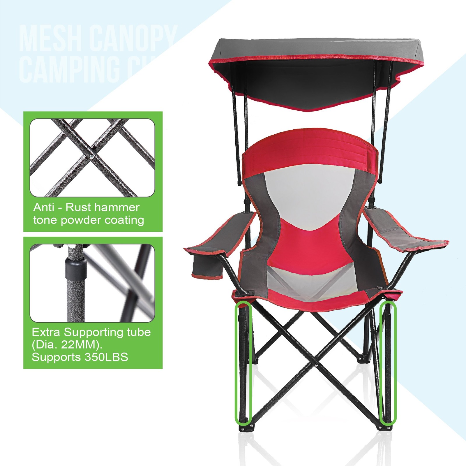 Heavy Duty Canopy Camping Chair, 350 lbs Capacity Oversized Folding Chair wit...