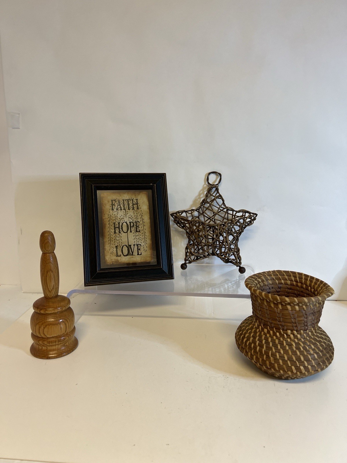 Rustic Farmhouse Decor Lot Wicker Basket Star Wall Pocket Wood Bell Stand Faith