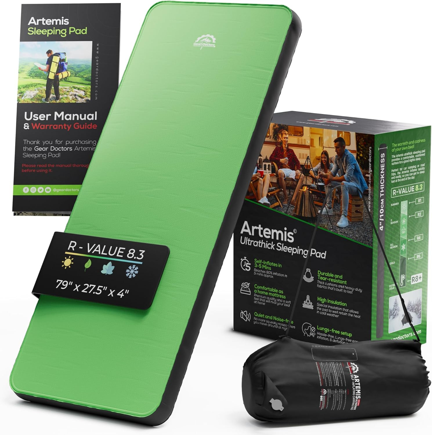 Artemis 8.3 R-Value Self Inflating Sleeping Pad Camping—Air Mattress Camping—Mat