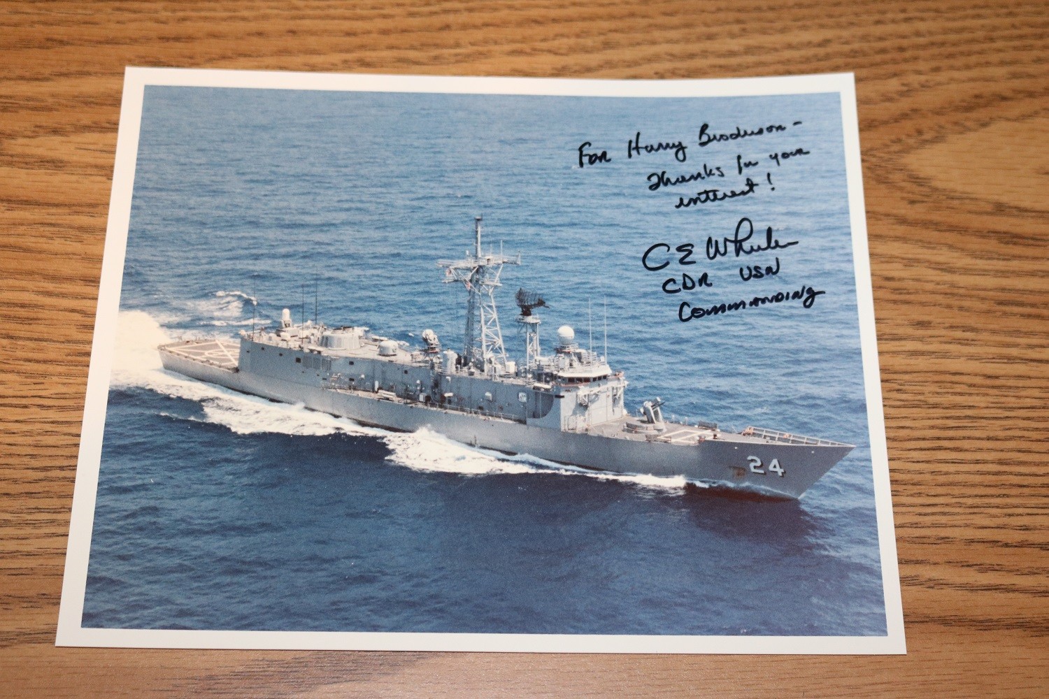 PHOTO Navy 8x10 Signed USN Captain - USS Jack Williams FFG-24 C. E. Wheeler