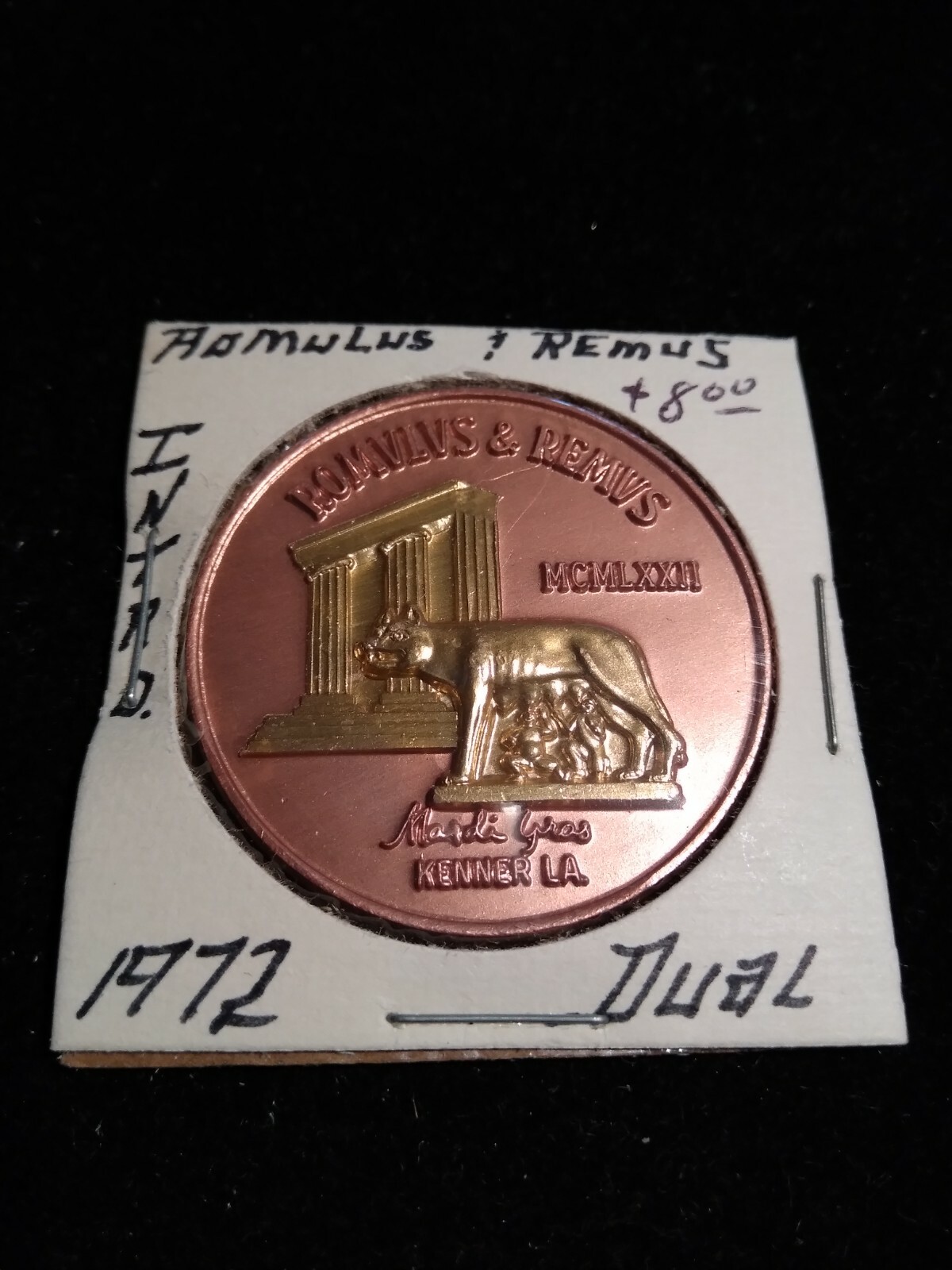 1972 Romulus & Remus Dual-Color Doubloon - Mardi Gras