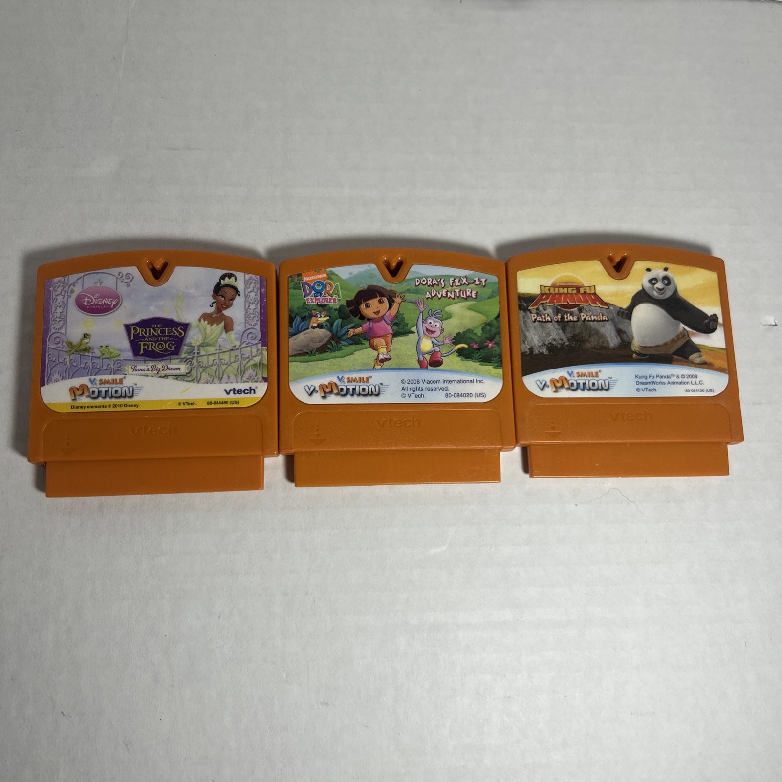 Lot Of 3 VTech V.Motion Learning System Games - Dora Kung Fu Princess & Frog