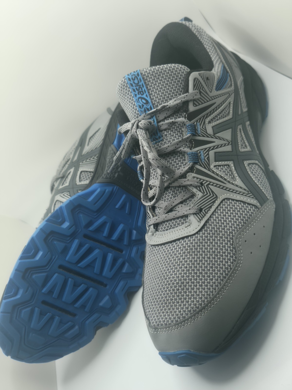 ASICS Men's Gray Blue Black Synthetic Athletic Running Sneakers Breathable siz13