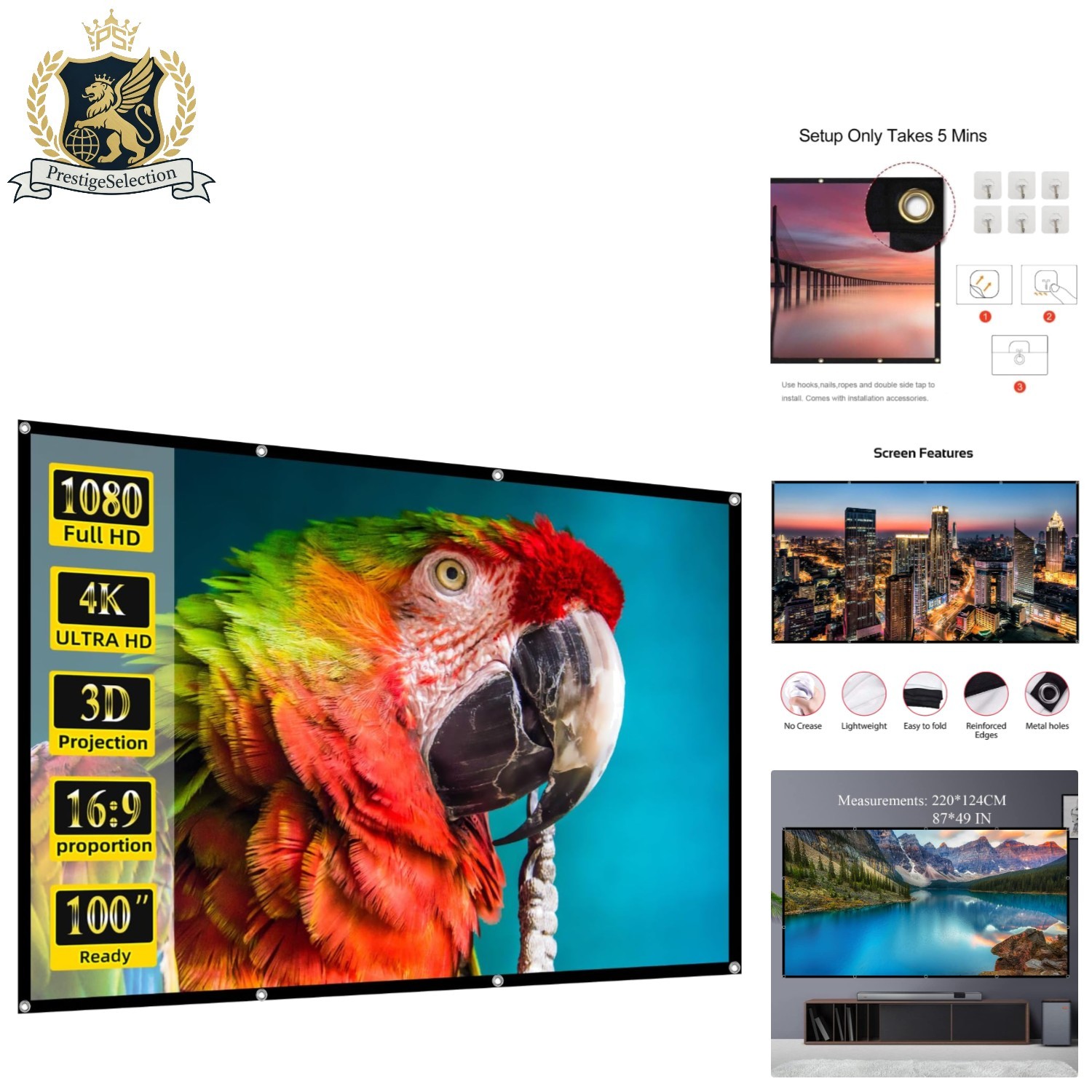 Compact 100-Inch Foldable Projector Screen - Perfect for Home Entertainment