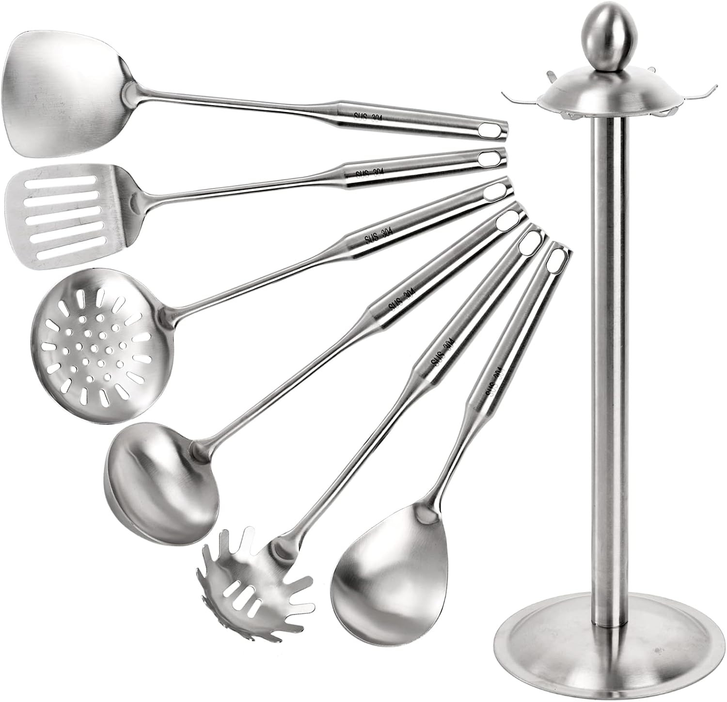 Set of 7 Kitchen Utensil Set, 304 Stainless Steel Cooking Tools, Cookware Set.