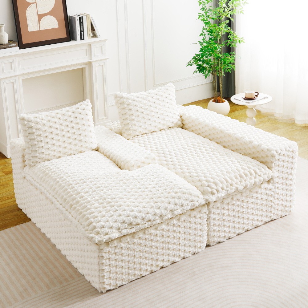 White Turtle Velvet Sofa w/ Chaise Lounge - Modular L-Shape or Straight