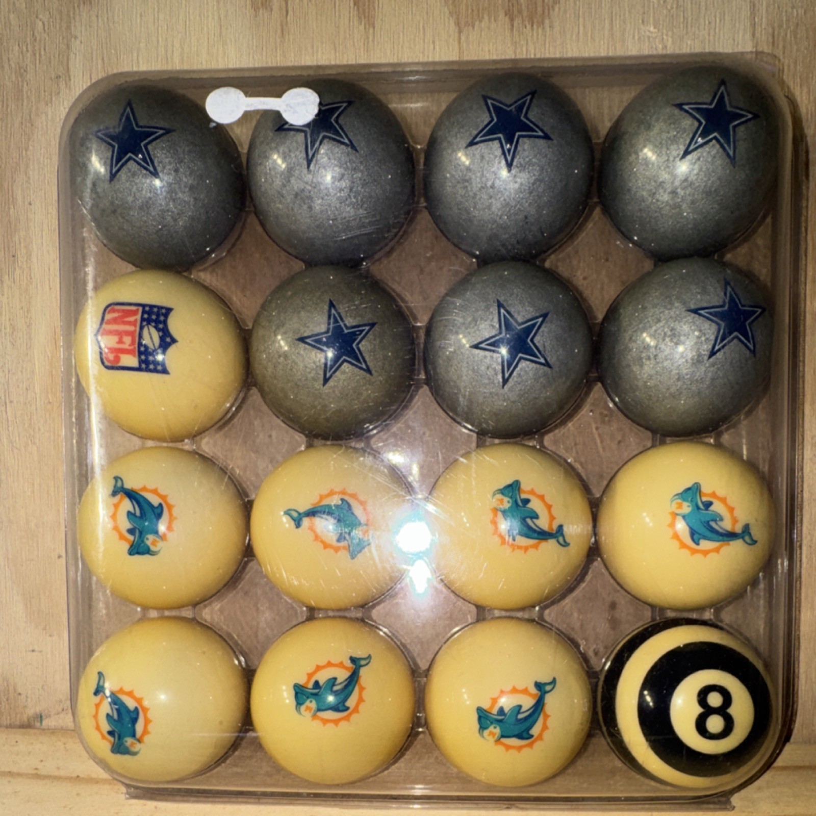 NFL Miami Dolphins & Dallas Cowboys Complete Billiard Ball Set with 8 Ball