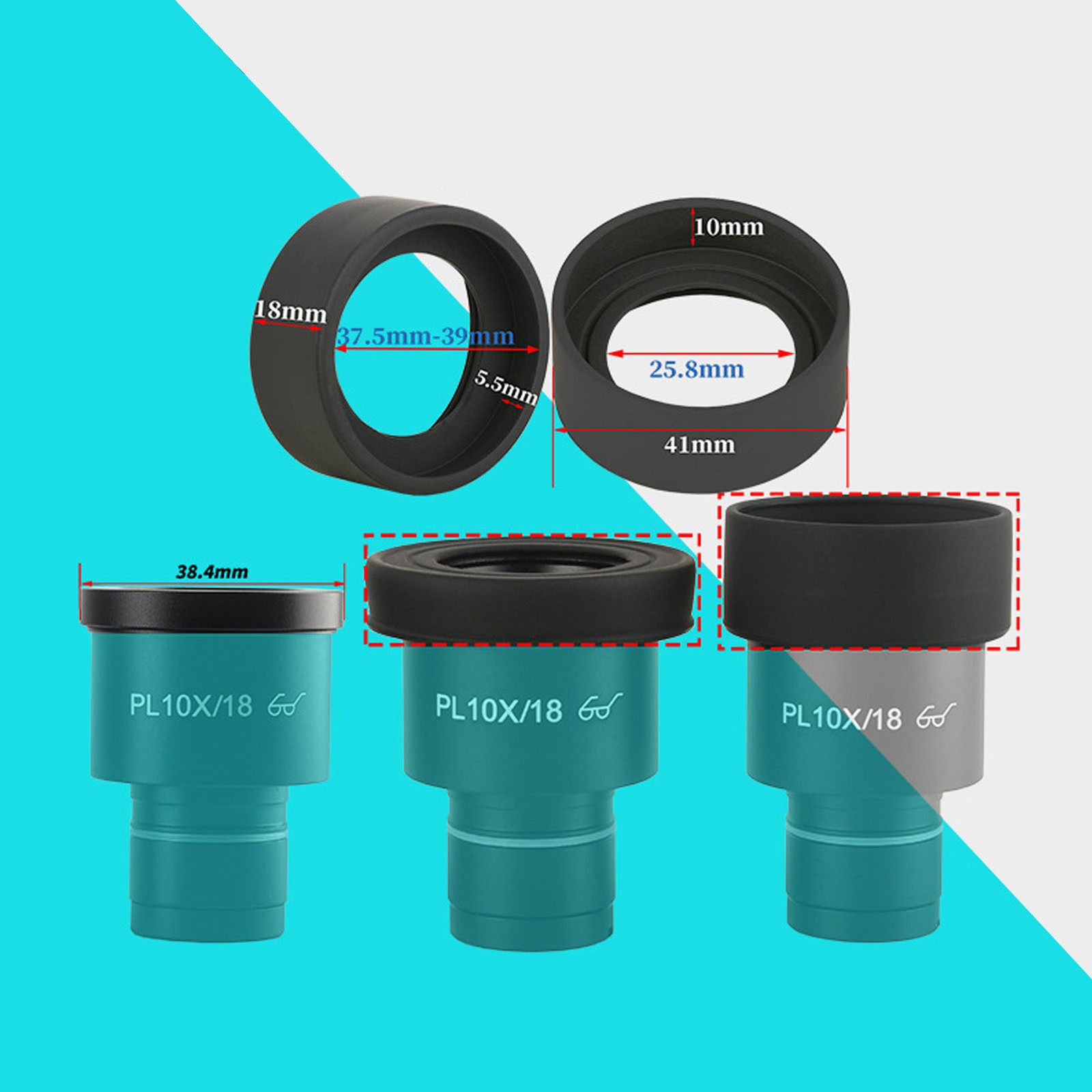 2-2 Pcs Microscope Eyepiece Eye Cup 41mm Diameter Flat Angle Rubber Eyepiece
