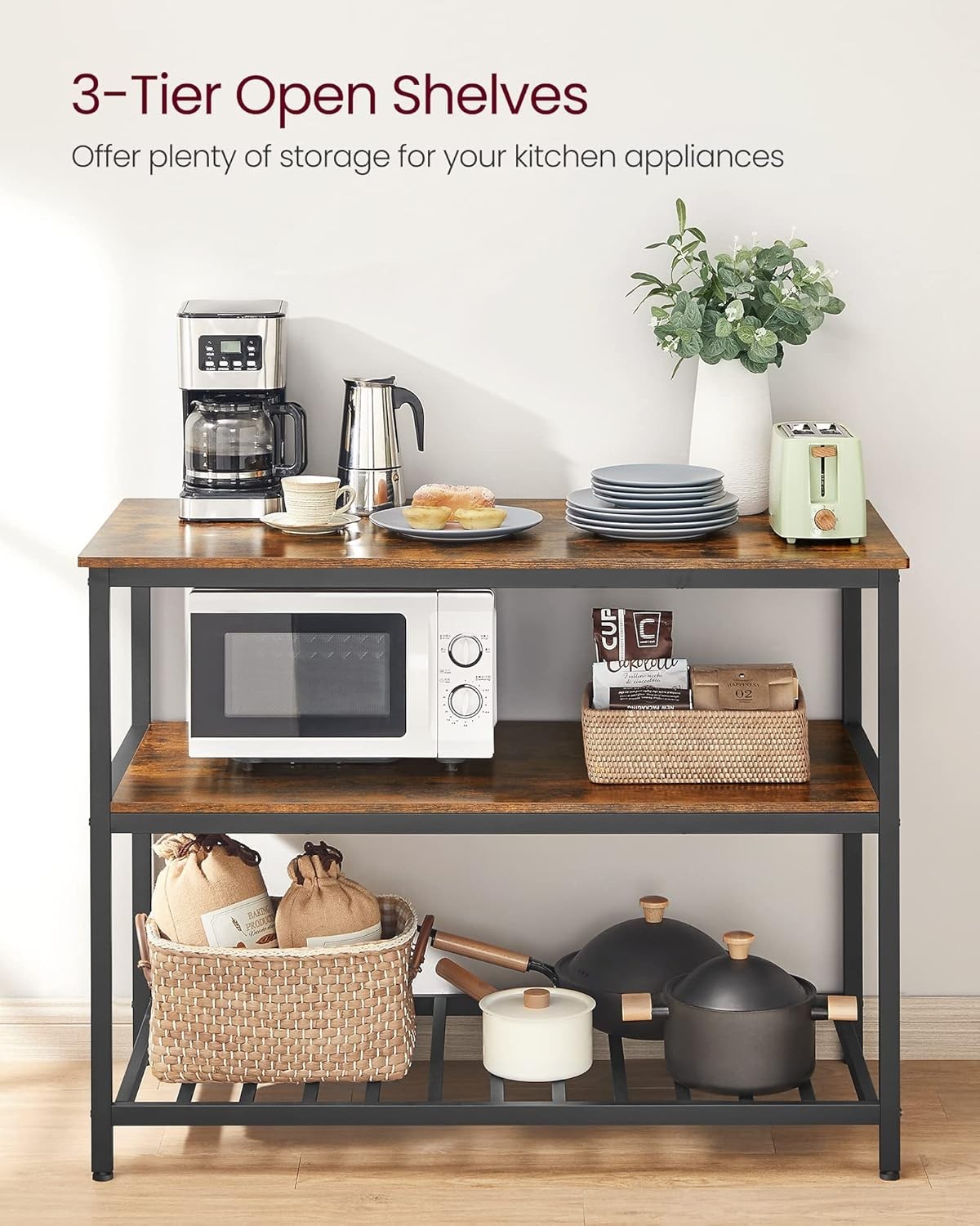 Kitchen Island with Shelves Large Worktop Freestanding Steel Structure Rustic...